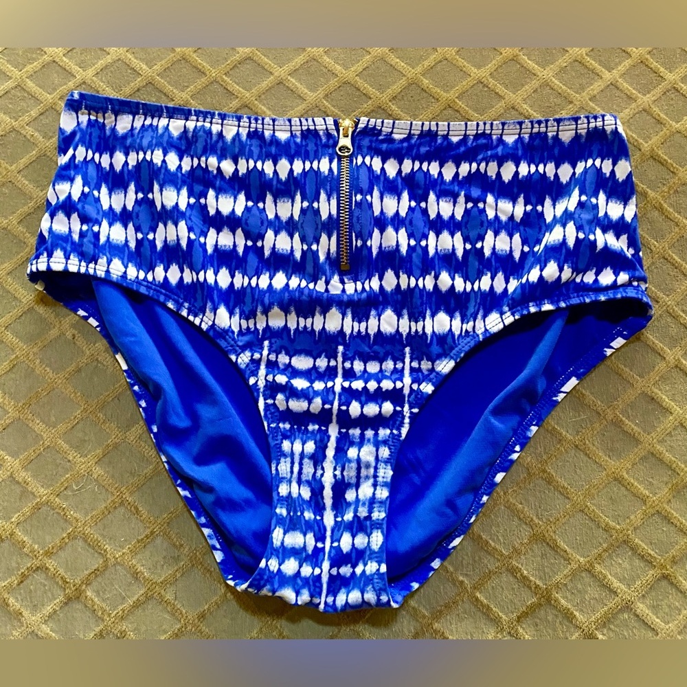 🏝️Ibiza Swimwear Zipper Blue & White Tie Dye High Waisted Bottom🏝️
